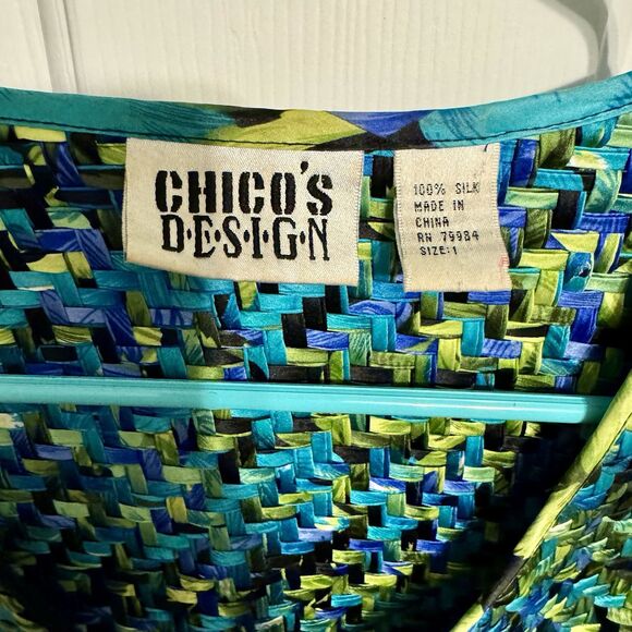 Chicos Design Womens Silk Jacket Blazer Sz 1 (M) Multicolor Basketweave Workwear - Picture 7 of 8